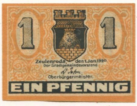 Zeulenroda - Stadt - - 1.1.1920 - 1 Pfennig 