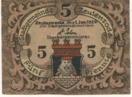 Zeulenroda - Stadt - - 1.1.1920 - 5 Pfennig 