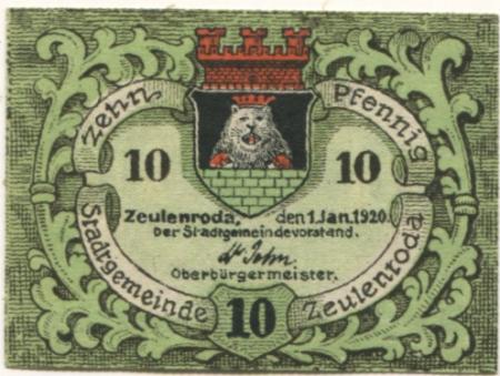 Zeulenroda - Stadt - - 1.1.1920 - 10 Pfennig 
