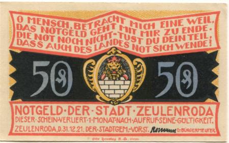 Zeulenroda - Stadt - 1.11.1921 - 50 Pfennig 