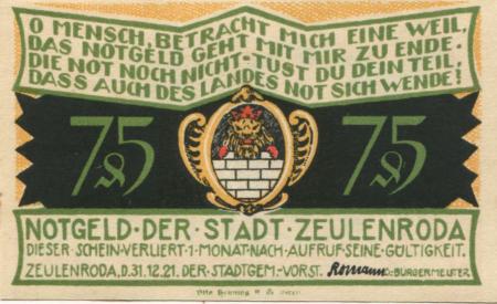 Zeulenroda - Stadt - 1.11.1921 - 75 Pfennig 