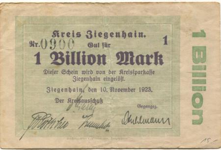 Ziegenhain - Kreis - 10.11.1923 - 1 Billion Mark 