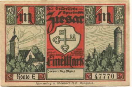Ziesar - Städtische Sparkasse - -- - 1 Mark 