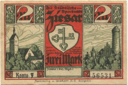 Ziesar - Städtische Sparkasse - -- - 2 Mark 
