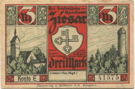 Ziesar - Städtische Sparkasse - -- - 3 Mark 