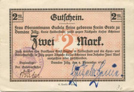 Zilly (heute: Osterwieck) - Domäne - 4.11.1918 - 2 Mark 