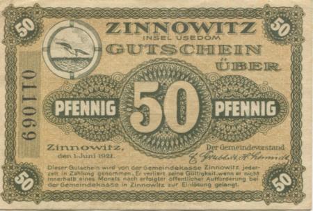 Zinnowitz - Stadt - 1.6.1921 - 50 Pfennig 