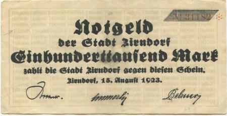 Zirndorf-  Stadt - 15.8.1923 - 100000 Mark 