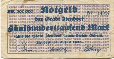 Zirndorf-  Stadt - 15.8.1923 - 500000 Mark 
