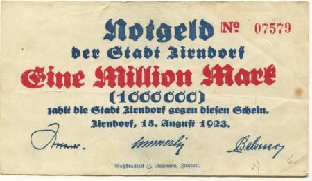 Zirndorf-  Stadt - 15.8.1923 - 1 Million Mark 