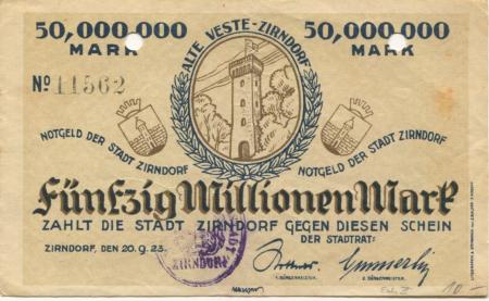 Zirndorf-  Stadt - 20.9.1923 - 50 Millionen Mark 
