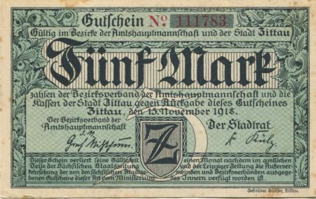 Zittau - Amtshauptmannschaft und Stadt - 15.11.1918 - 5 Mark 