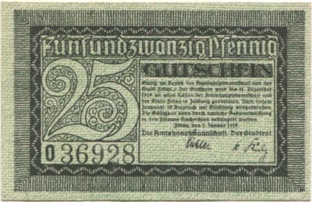 Zittau - Amtshauptmannschaft und Stadt - 1.1.1919 - 31.12.1919 - 25 Pfennig 