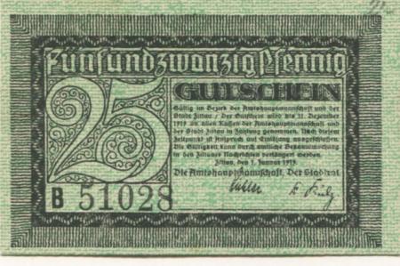 Zittau - Amtshauptmannschaft und Stadt - 1.1.1919 - 31.12.1919 - 25 Pfennig 