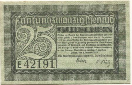 Zittau - Amtshauptmannschaft und Stadt - 1.1.1919 - 31.12.1919 - 25 Pfennig 