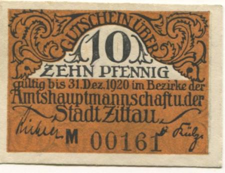 Zittau - Amtshauptmannschaft und Stadt - - 31.12.1920 - 10 Pfennig 