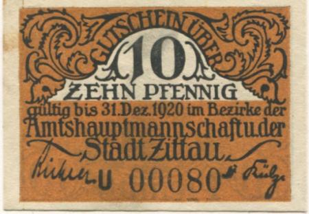 Zittau - Amtshauptmannschaft und Stadt - - 31.12.1920 - 10 Pfennig 