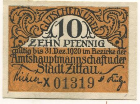 Zittau - Amtshauptmannschaft und Stadt - - 31.12.1920 - 10 Pfennig 