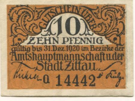 Zittau - Amtshauptmannschaft und Stadt - - 31.12.1920 - 10 Pfennig 