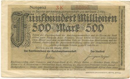 Zittau - Amtshauptmannschaft und Stadt - 15.10.1923 - 500 Millionen Mark 