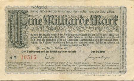 Zittau - Amtshauptmannschaft und Stadt - 22.10.1923 - 1 Milliarde Mark 