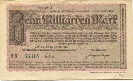 Zittau - Amtshauptmannschaft und Stadt - 25.10.1923 - 10 Milliarden Mark 