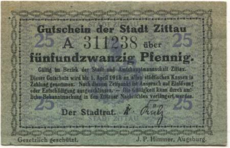 Zittau - Stadt - - 1.4.1918 - 25 Pfennig 