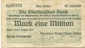 Zittau - Dresdner Bank, Bahnhofstr. 12, Filiale Zittau - 9.8.1923 - 1 Million Mark 
