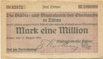 Zittau - Stadtgirokasse - 11.8.1923 - 1 Million Mark 