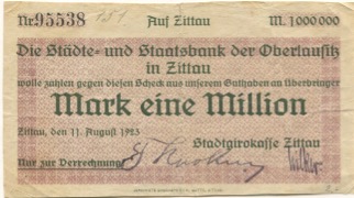 Zittau - Stadtgirokasse - 11.8.1923 - 1 Million Mark 
