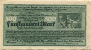 Zittau - Städte- und Staatsbank der Oberlausitz und Bezirksverbände Bautzen, Kamenz, Löbau und Zittau  - 30.10.1922 - 500 Mark 