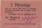 Züllichau (heute: PL-Sulechów) - Stadt - 30.12.1916 - 1.7.1917 - 5 Pfennig 