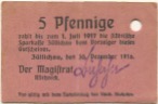 Züllichau (heute: PL-Sulechów) - Stadt - 30.12.1916 - 1.7.1917 - 5 Pfennig 