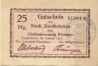 Zweibrücken - Stadt - 20.2.1917 - 25 Pfennig 