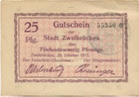 Zweibrücken - Stadt - 20.2.1917 - 25 Pfennig 