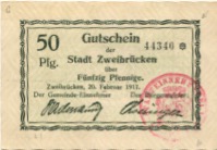 Zweibrücken - Stadt - 20.2.1917 - 50 Pfennig 