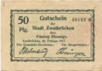 Zweibrücken - Stadt - 20.2.1917 - 50 Pfennig 