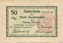 Zweibrücken - Stadt - 20.2.1917 - 50 Pfennig 