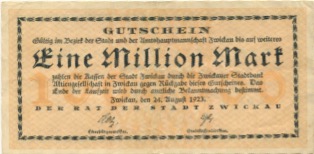 Zwickau - Stadt - 24.8.1923 - 1 Million Mark 