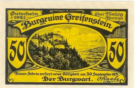 Blankenburg (Bad) - Knabe, O., Burgwart, Burg Greifenstein - 1921 - 30.9.1921 - 50 Pfennig 
