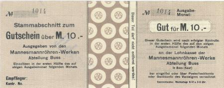 Bous - Mannesmannröhren-Werkem Abteilung Bous - -- - 10 Mark 