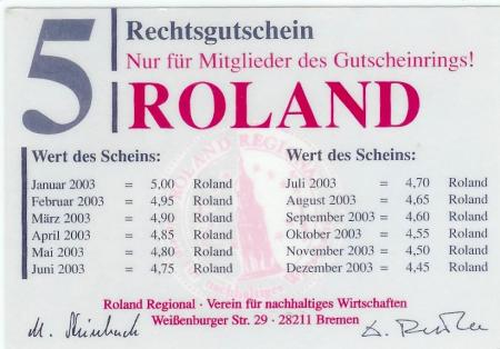 Bremen - Roland Regional, Verein für nachhaltiges Wirtschaften, Weißenburger Str. 29 - 2003 - 5 Roland 
