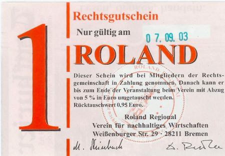 Bremen - Roland Regional, Verein für nachhaltiges Wirtschaften, Weißenburger Str. 29 - 7.9.2003 - 1 Roland 