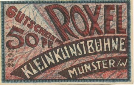 Münster - Grote, Willy, (Inhaber:) Kleinkunstbühne Roxel, Café, Servatiplatz - -- - 50 Pfennig 