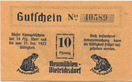 Neumühlen-Dietrichsdorf (heute: Kiel) - Gewerbetreibende - - 31.12.1922 - 10 Pfennig 