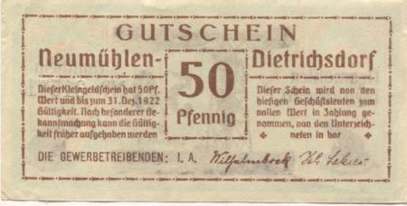 Neumühlen-Dietrichsdorf (heute: Kiel) - Gewerbetreibende - - 31.12.1922 - 50 Pfennig 