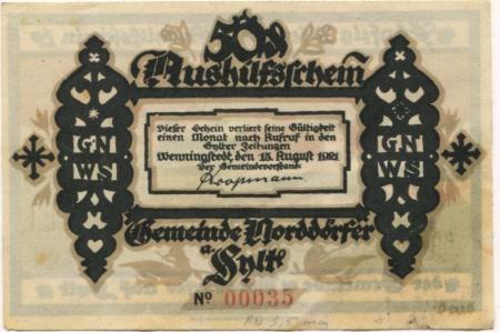 Norddörfer (heute: Wenningstedt-Braderup) - Gemeinde - 15.8.1921 - 50 Pfennig 