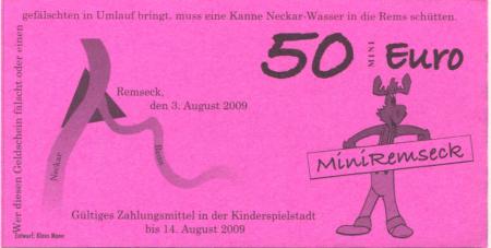 Remseck - Bank von Mini-Remseck, Kinderspielstadt - 3.8.2009 - 14.8.2009 - 50 Mini-Euro 