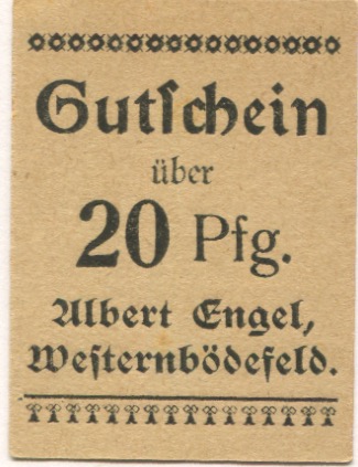 Bödefeld-Land (Westernbödefeld) (heute: Schmallenberg) - Engel, Albert  - -- - 20 Pfennig 