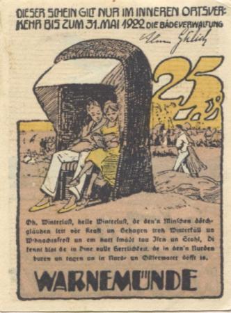 Rostock -Warnemünde - Badeverwaltung - 31.5.1922 - 25 Pfennig 